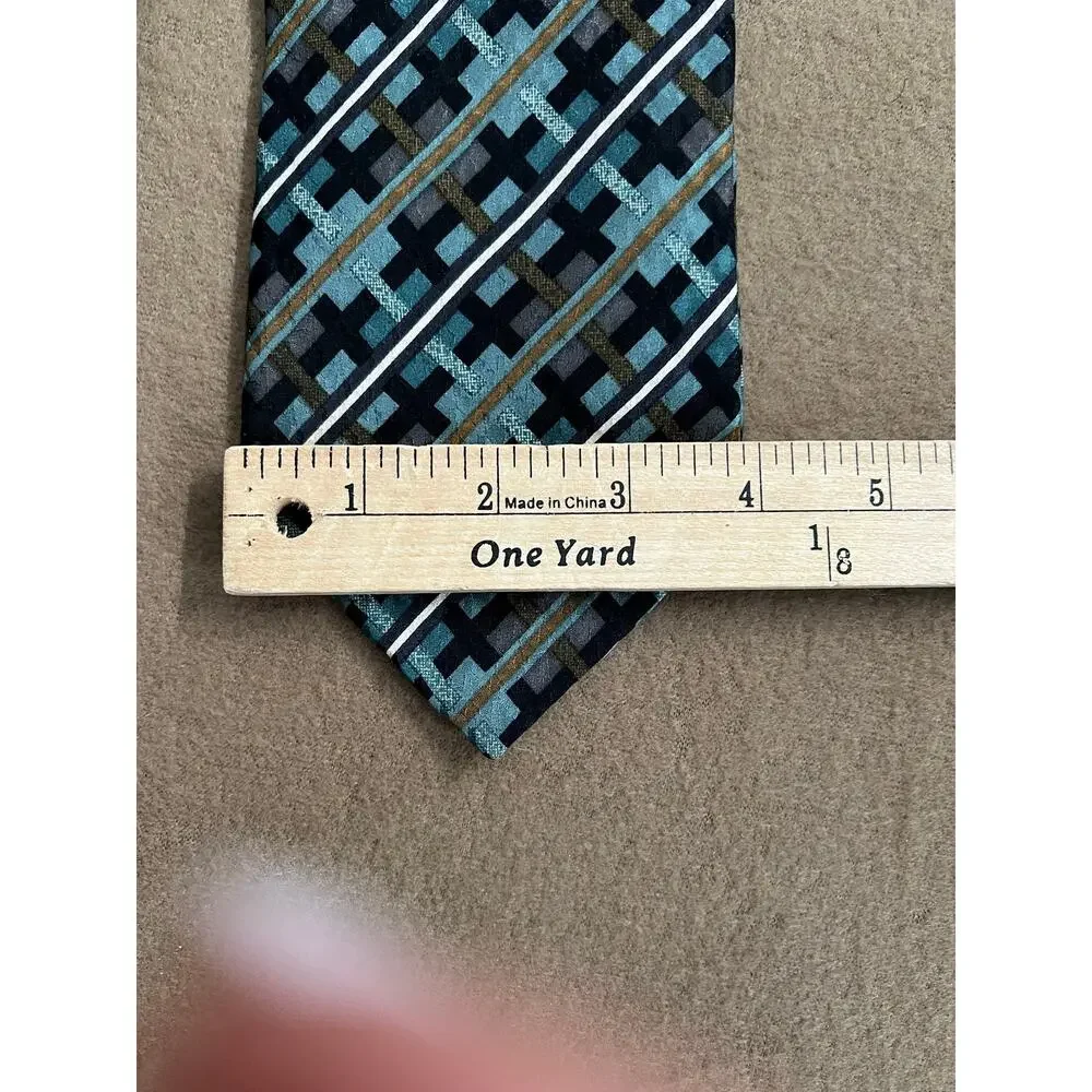 Christian Dior Monsieur Diffusion Line Geometric Green, Teal, Brown & Black Tie